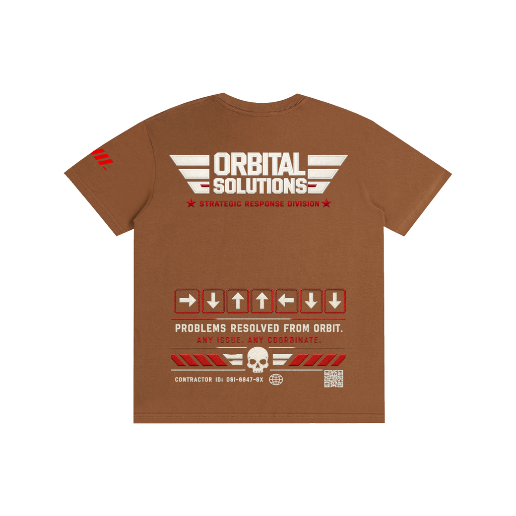 Tactical Streetwear Graphic Tee - Caramel Macchiato Brown