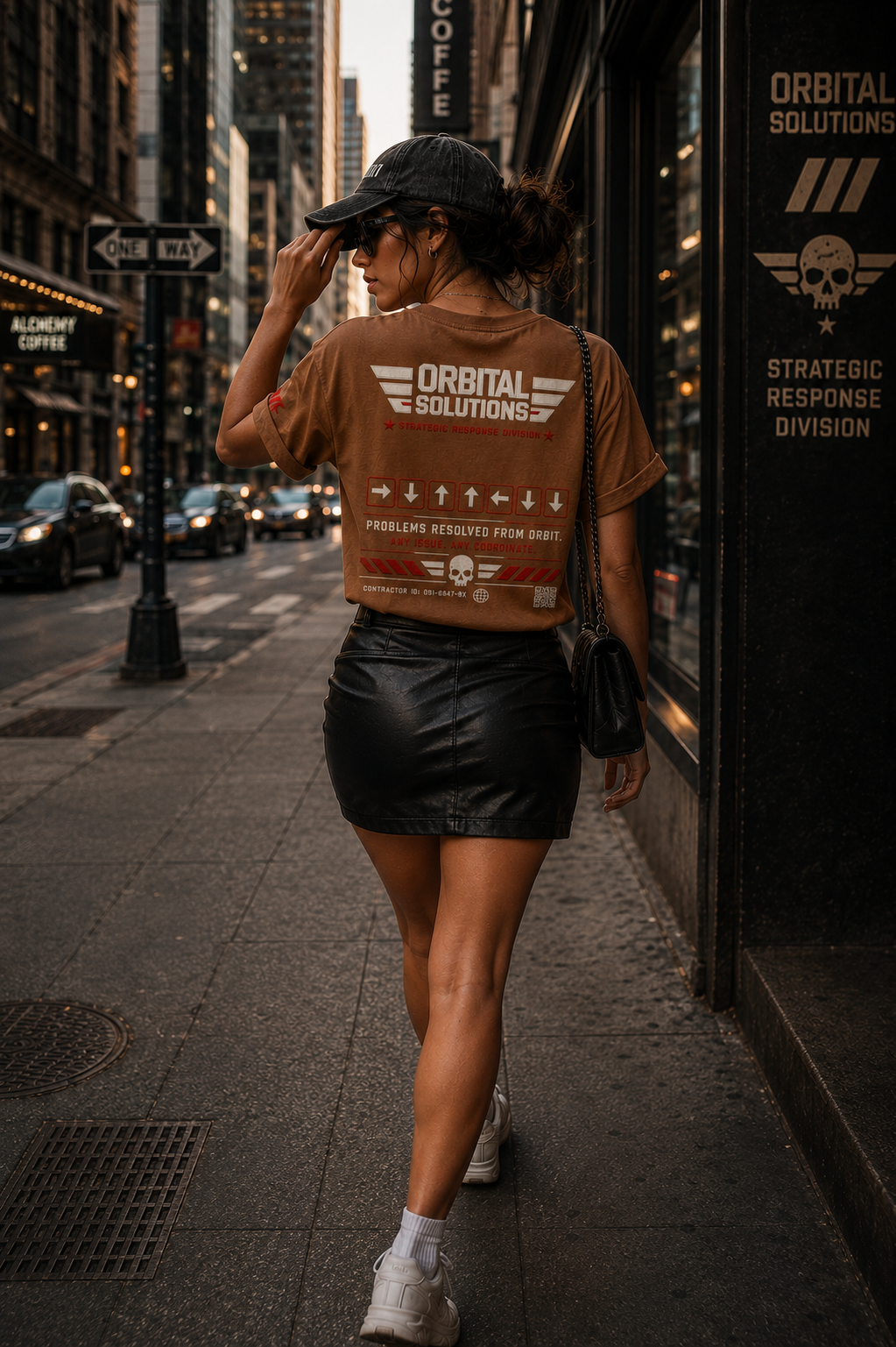 Tactical Streetwear Graphic Tee - Caramel Macchiato Brown