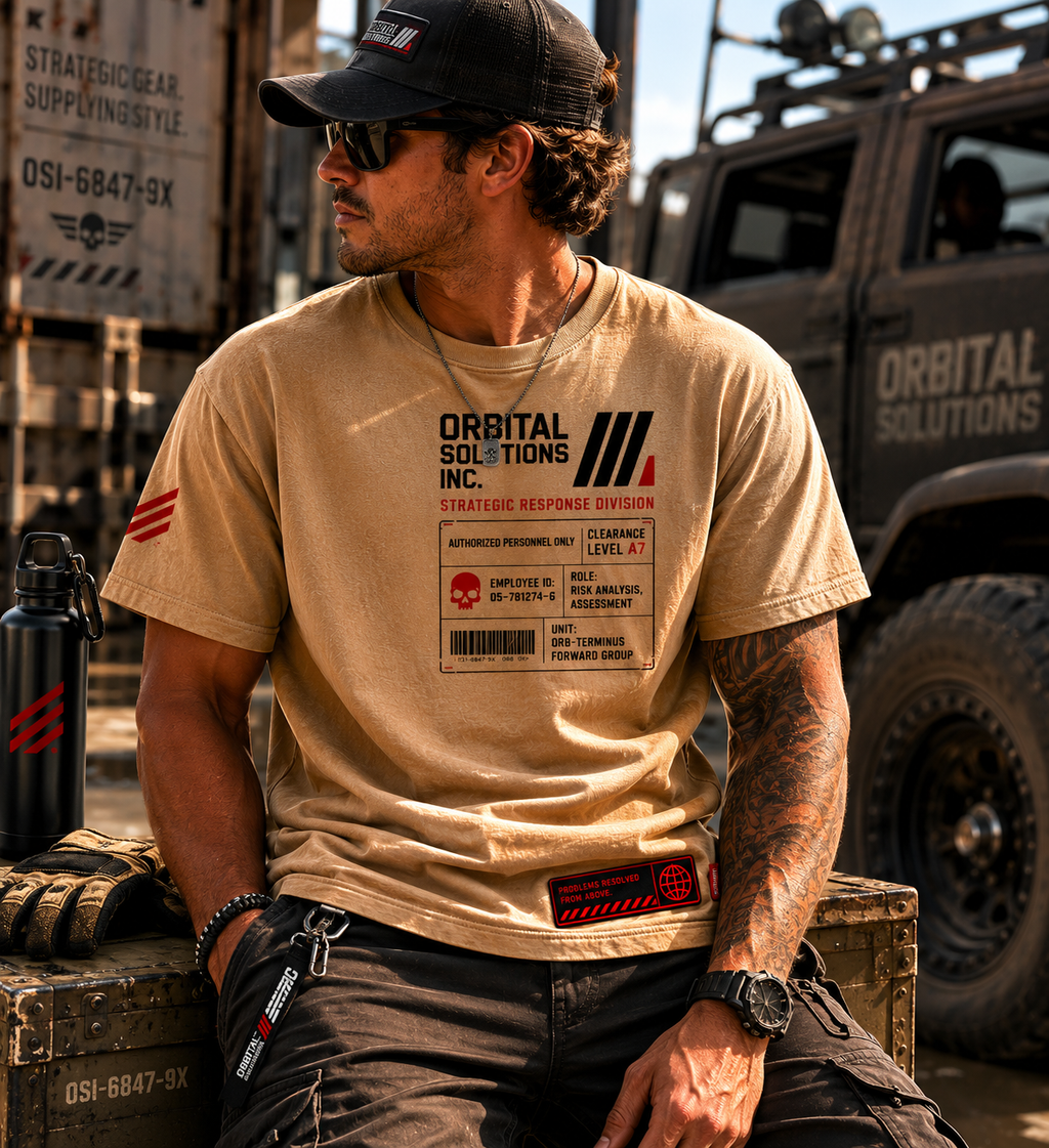 Tactical Streetwear Graphic Tee - Desert Beige