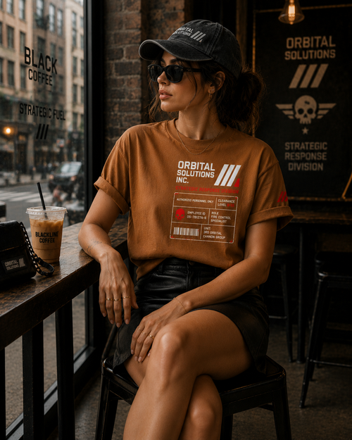 Tactical Streetwear Graphic Tee - Caramel Macchiato Brown