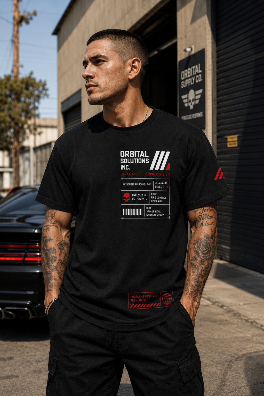 Tactical Streetwear Graphic Tee - Pitch Black